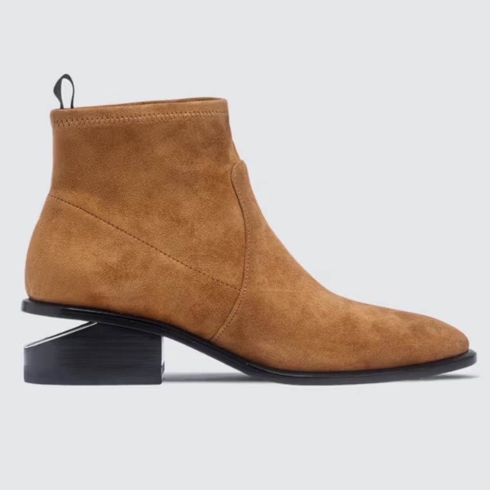 Alexander Wang Kori Stretch Suede Cut-Out Block Heel Booties Tan Pull On 39.5